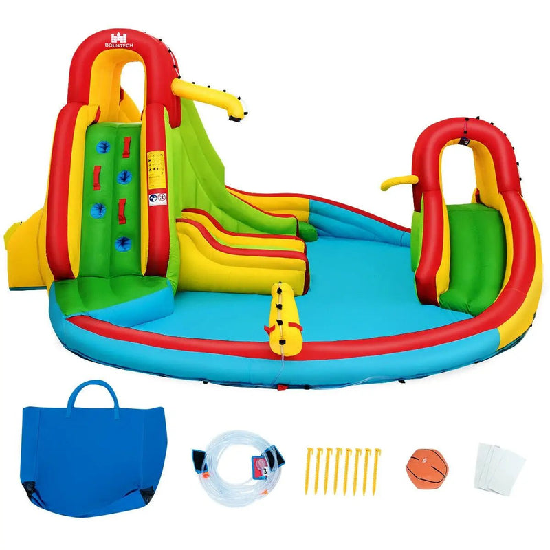 Kid's Inflatable Water Slide Bounce House with Climbing Wall and Pool Without Blower by DirectDeals