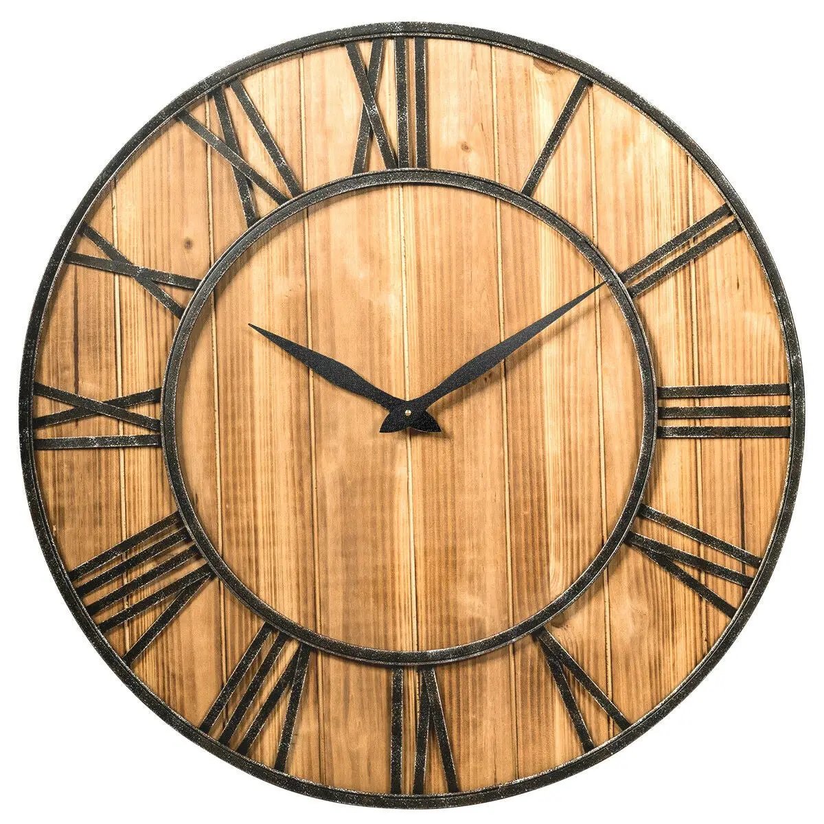 27 Inch Round Wall Clock Decorative Wooden Silent Clock with Battery by DirectDeals