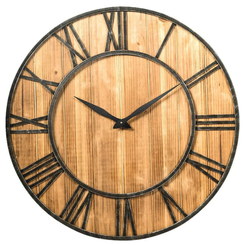27 Inch Round Wall Clock Decorative Wooden Silent Clock with Battery by DirectDeals