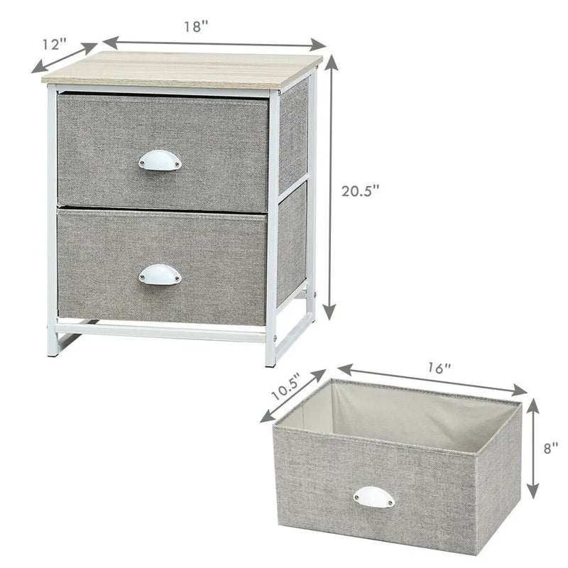 Metal Frame Nightstand Side Table Storage with 2 Drawers-Gray by DirectDeals