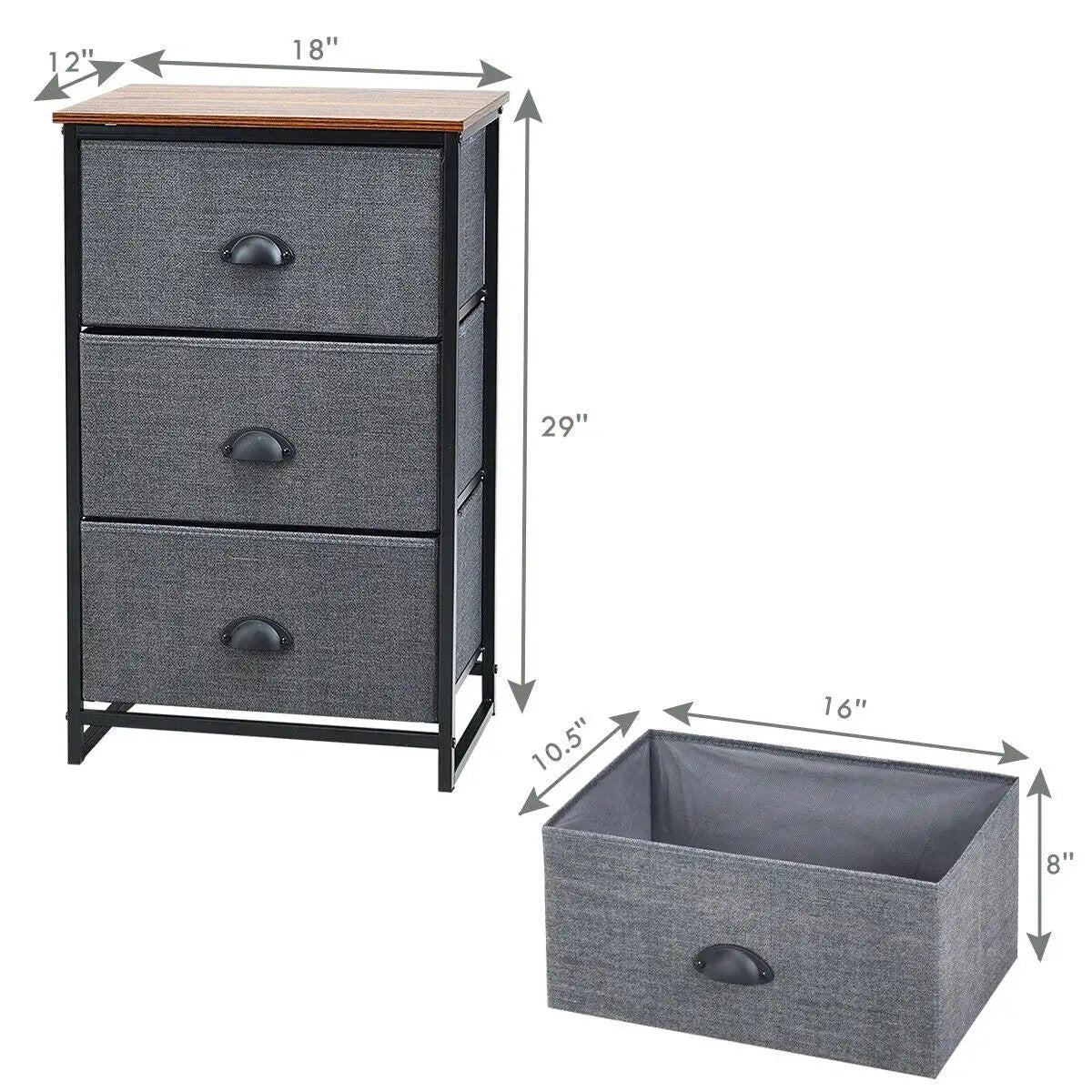 Nightstand Side Table Storage Tower Dresser Chest with 3 Drawers by DirectDeals