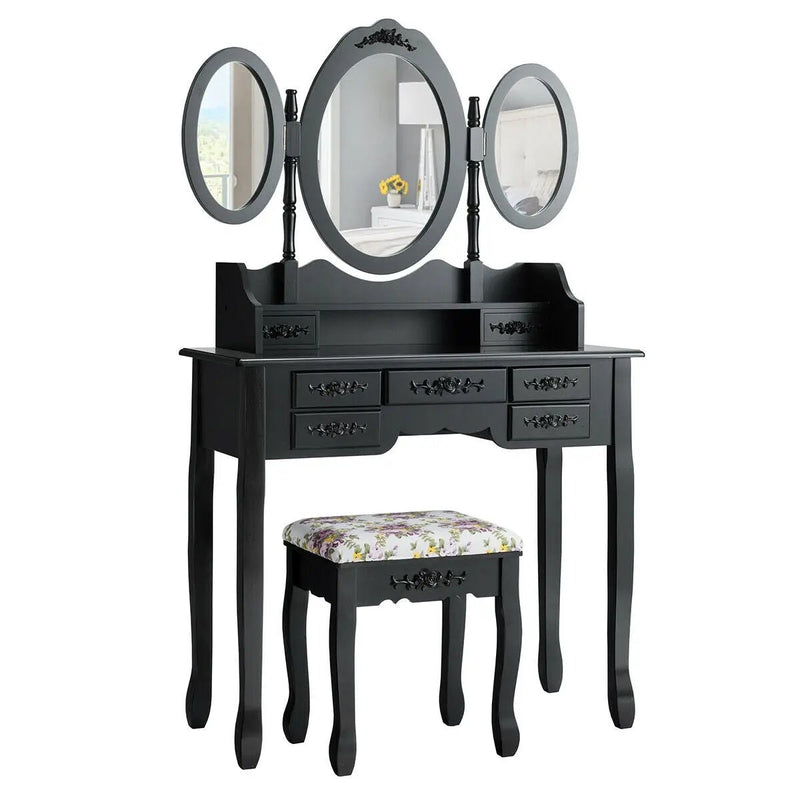 7 Drawer Tri-Folding Mirror Dressing Vanity Makeup Set by DirectDeals