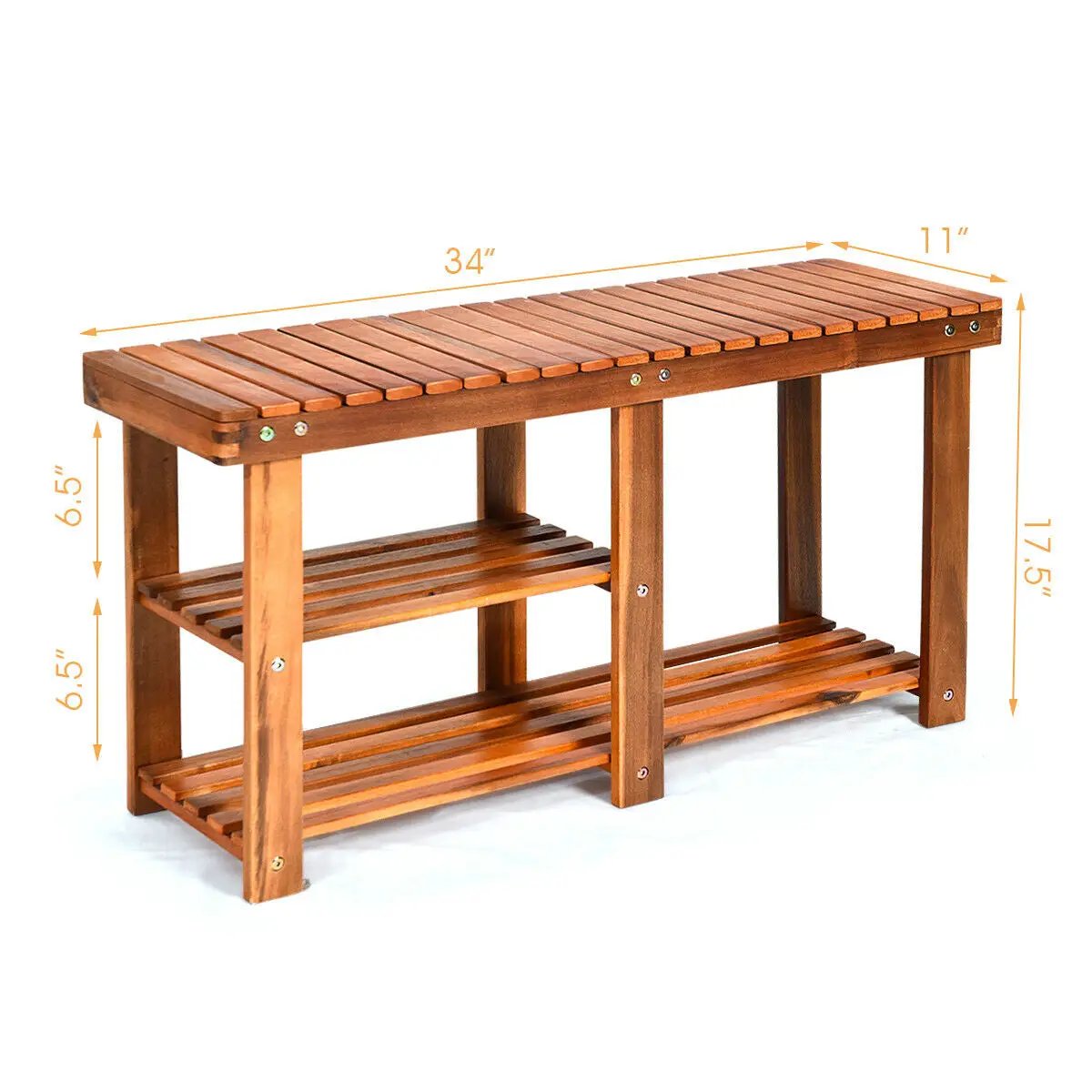 3-Tier Freestanding Wooden Shoe Organizer with Seat by DirectDeals