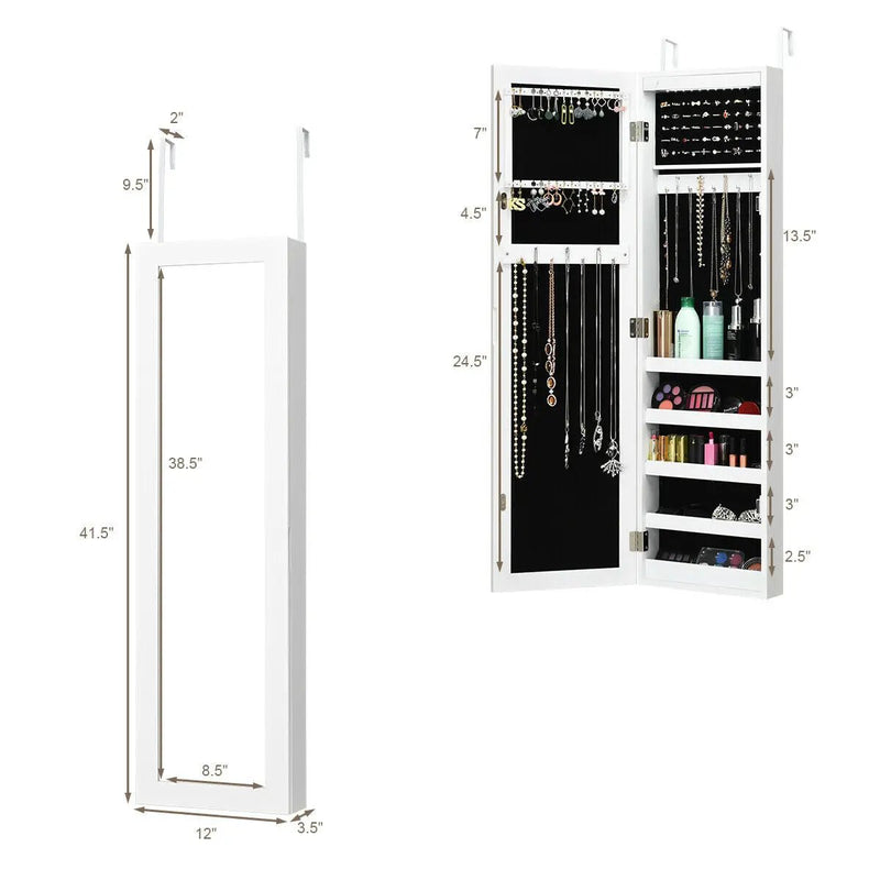Wall And Door Mirrored Jewelry Cabinet With LED Light by DirectDeals