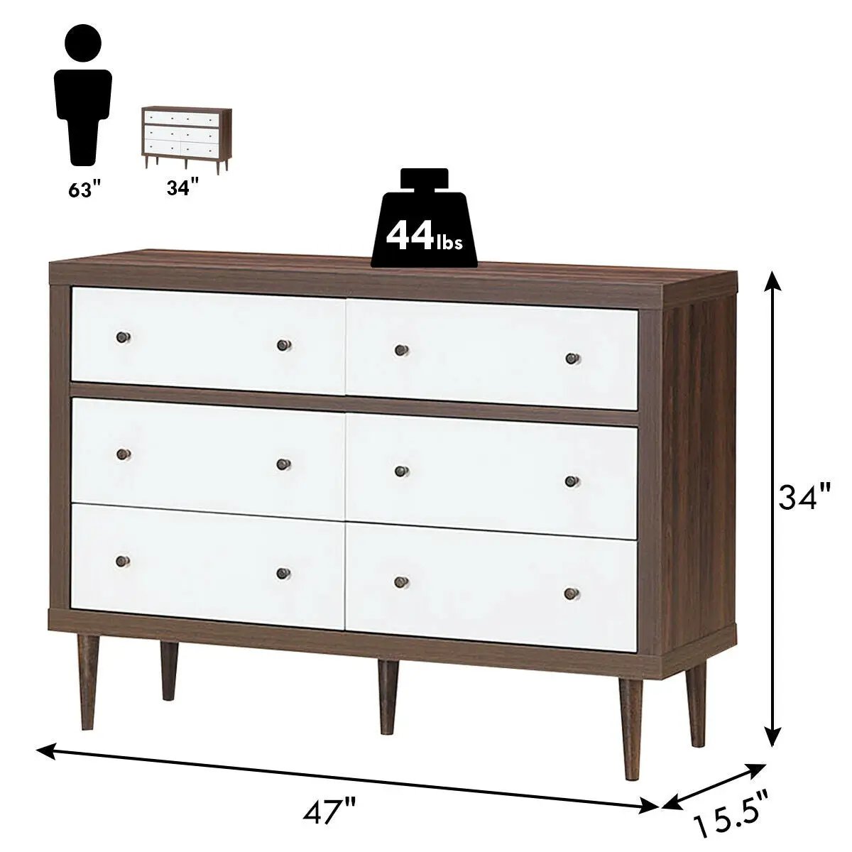 Antique-Style Free-Standing Dresser with 6 Drawers by DirectDeals