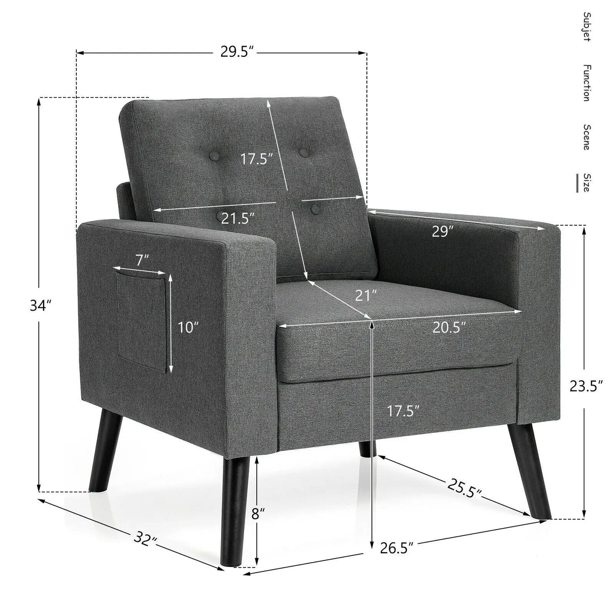 Mid-Century Upholstered Armchair Club Chair with Rubber Wood Legs by DirectDeals