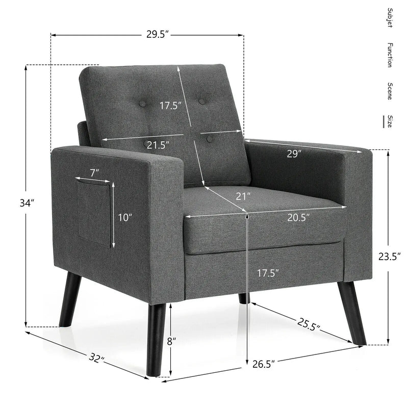 Mid-Century Upholstered Armchair Club Chair with Rubber Wood Legs by DirectDeals
