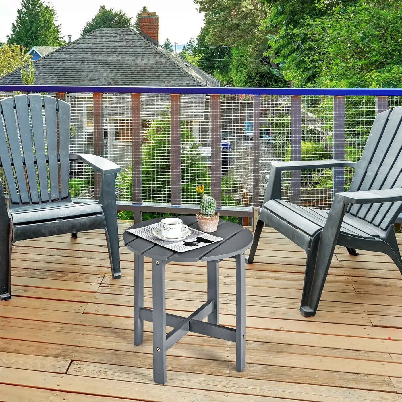 18 Inch Patio Round Side Wooden Slat End Coffee Table for Garden by DirectDeals