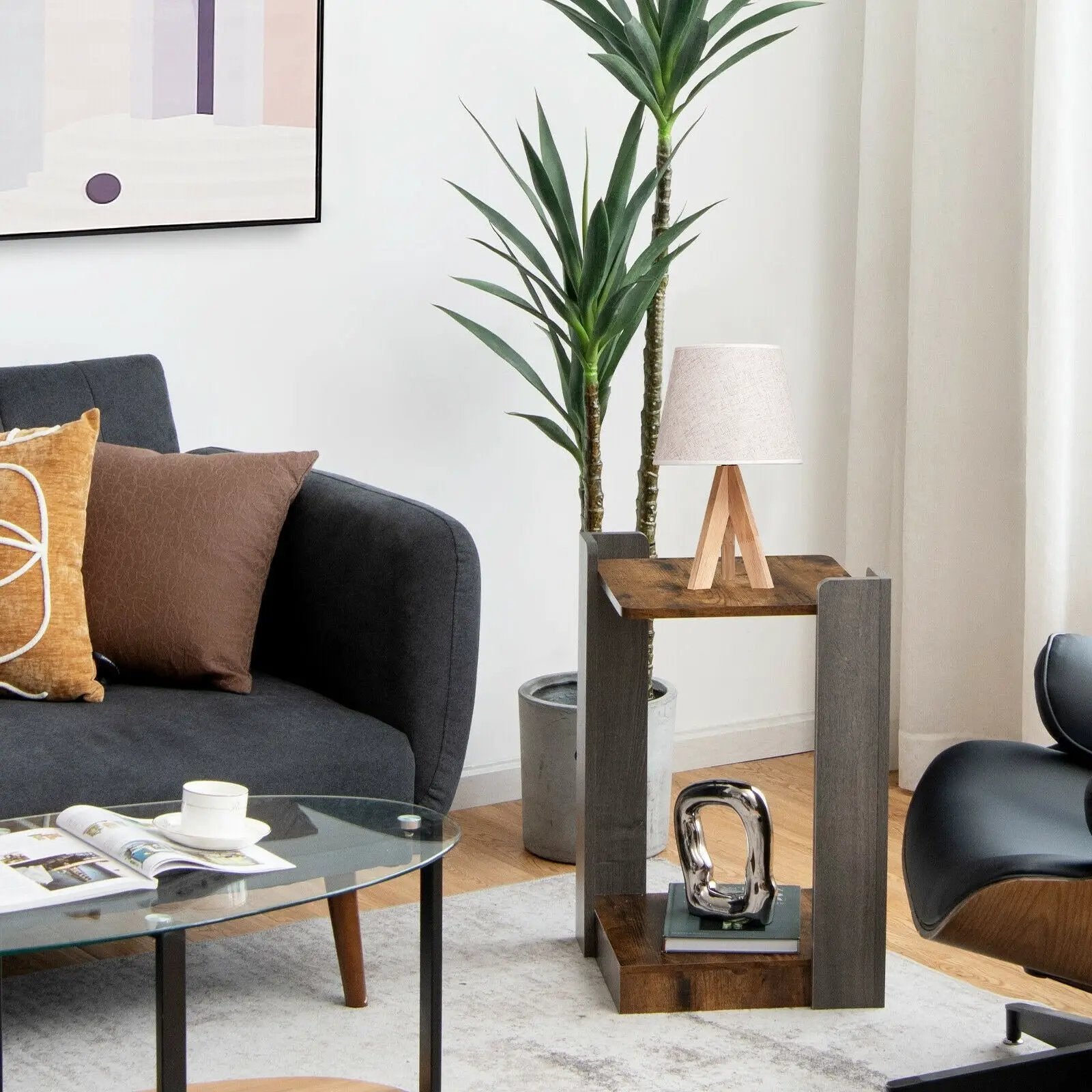 2-Tier Square End Table with Open Storage Shelf for Small Space-Coffee by DirectDeals