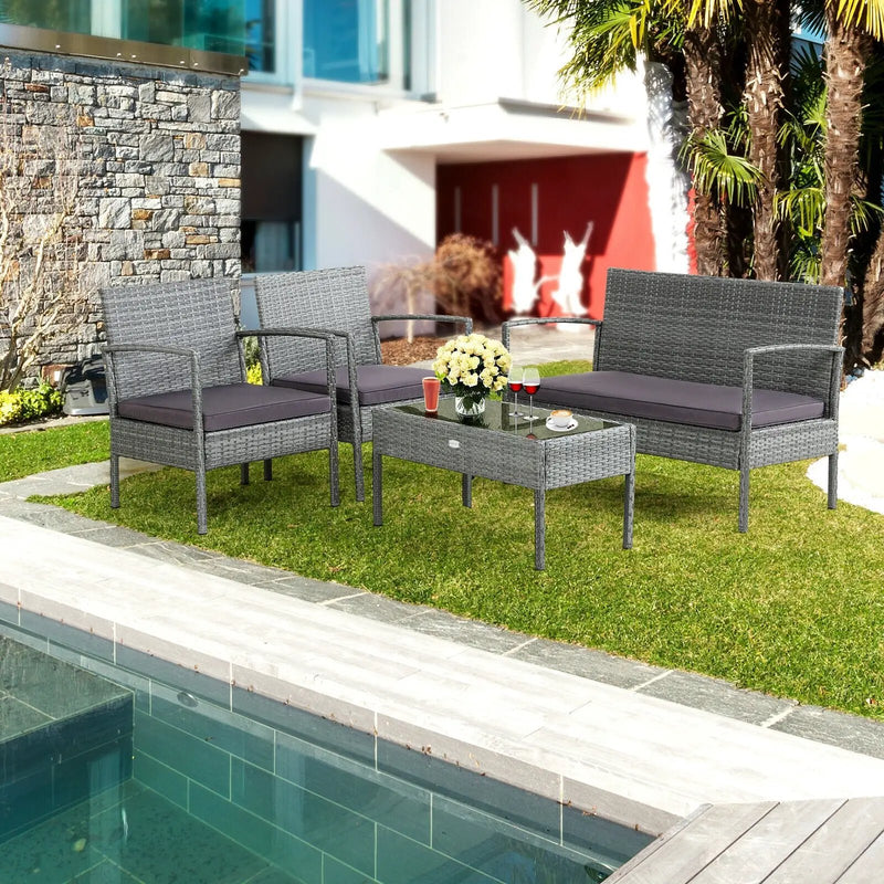 4 Pieces Outdoor Rattan Conversation Set with Comfortable Cushion by DirectDeals