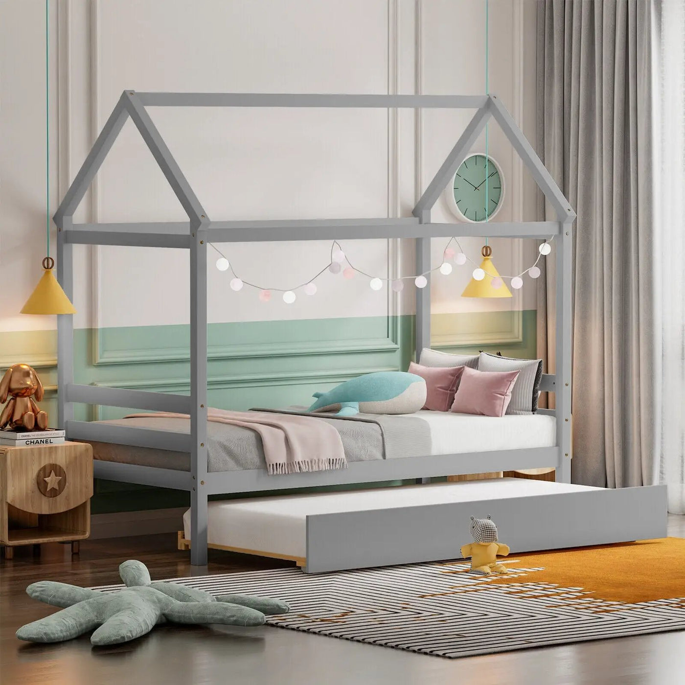 Kids Platform Bed Frame with Roof for Bedroom by DirectDeals