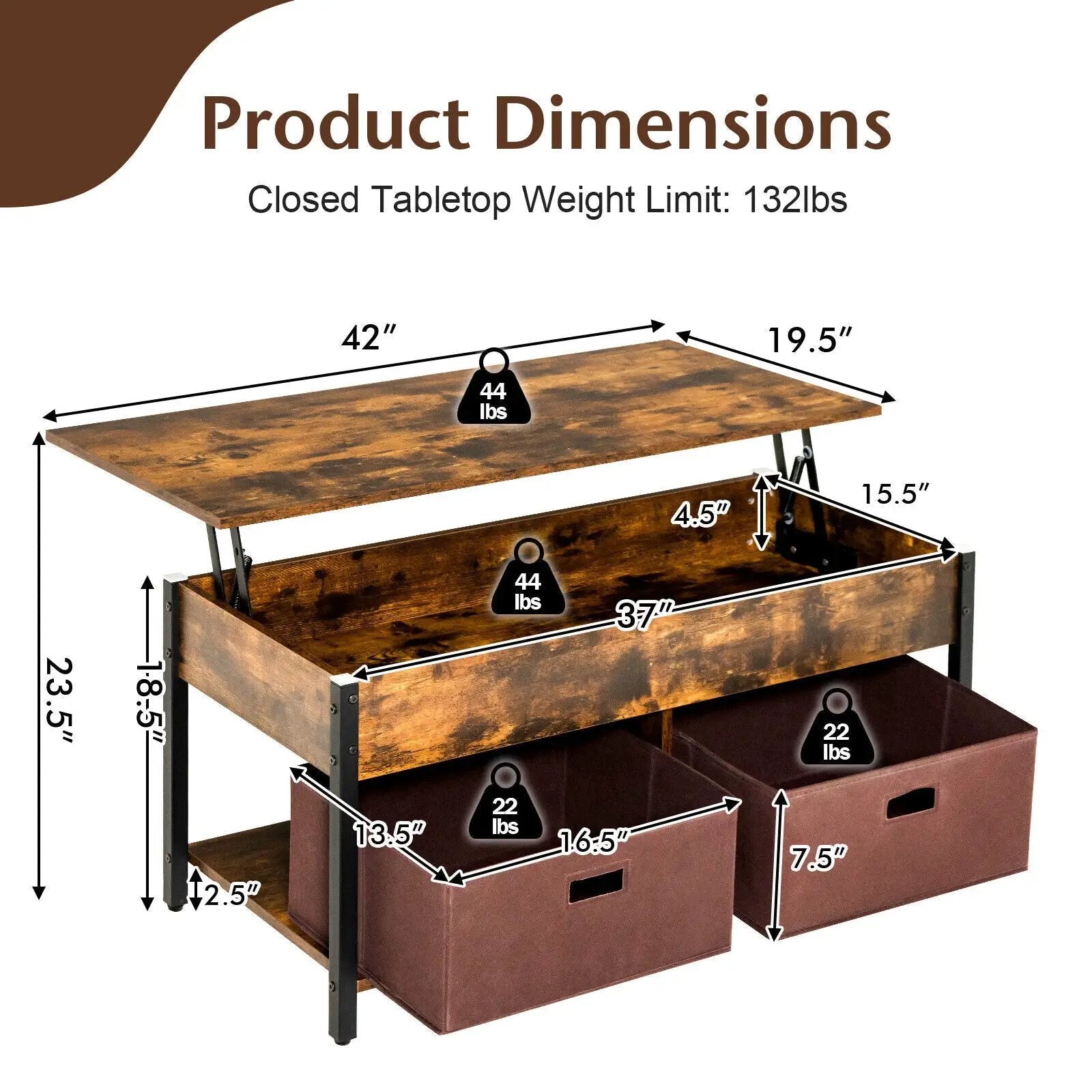 Lift Top Coffee Table Central Table with Drawers and Hidden Compartment for Living Room by DirectDeals