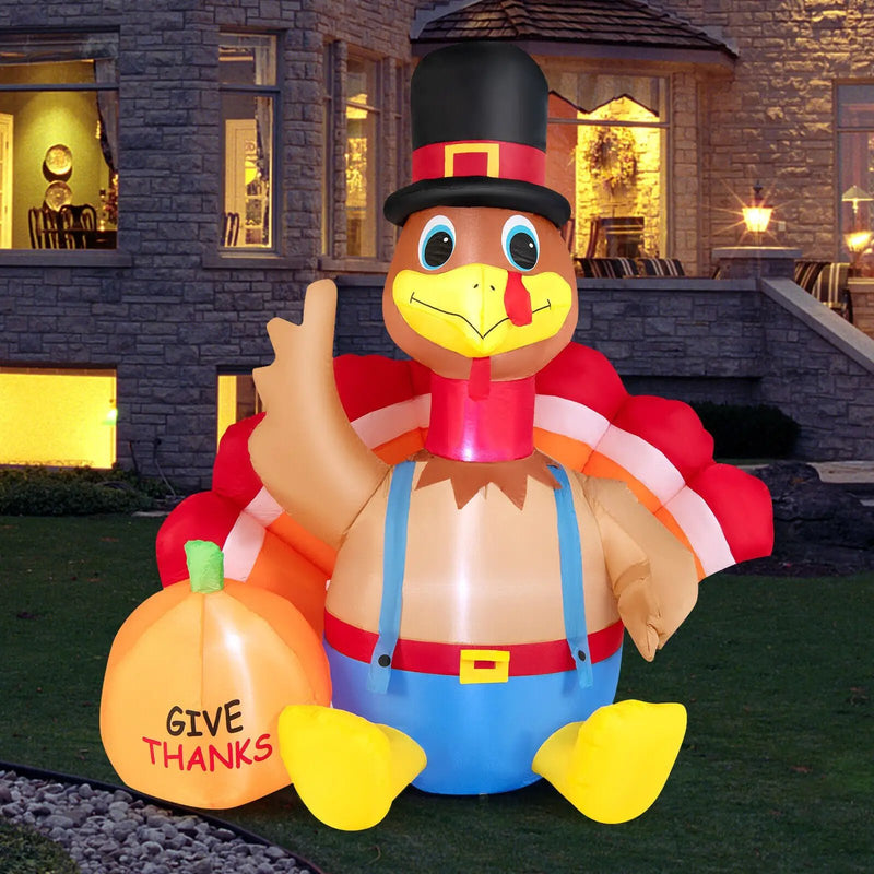 6 Feet Thanksgiving Inflatable Turkey with Pumpkin Fall Harvest Decor with Lights by DirectDeals