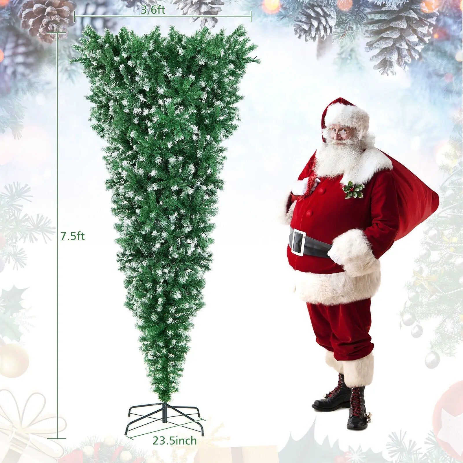 7.5 Feet Pre-Lit Snowy Upside Down Christmas Tree 1100 Tips by DirectDeals