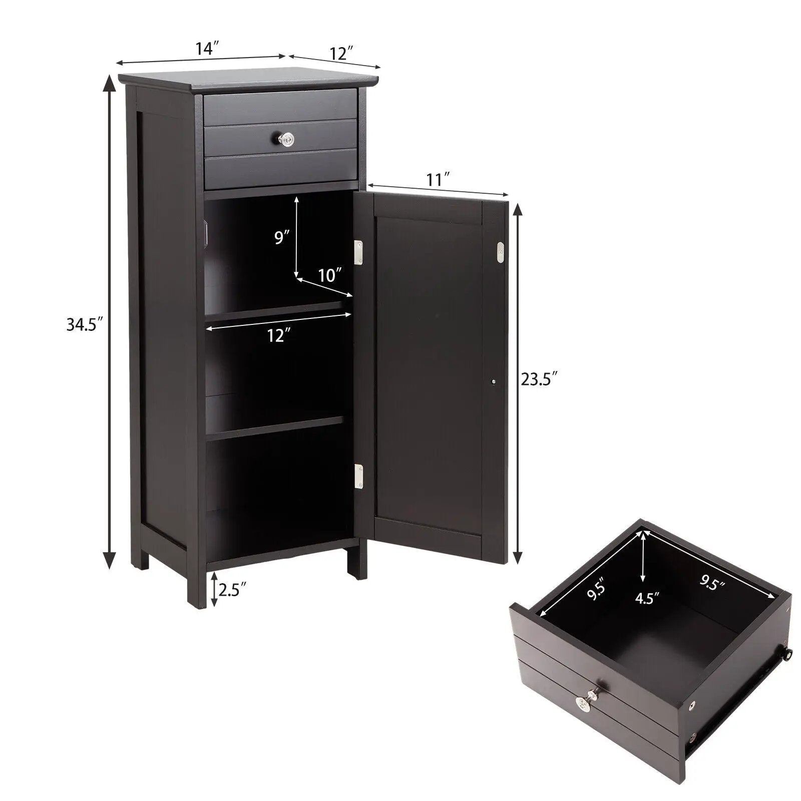 Wooden Bathroom Floor Storage Cabinet with Drawer and Shelf by DirectDeals
