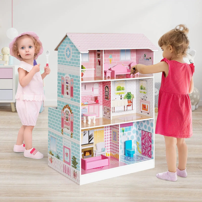 2-In-1 Double Sided Kids Kitchen Playset and Dollhouse with Furniture by DirectDeals