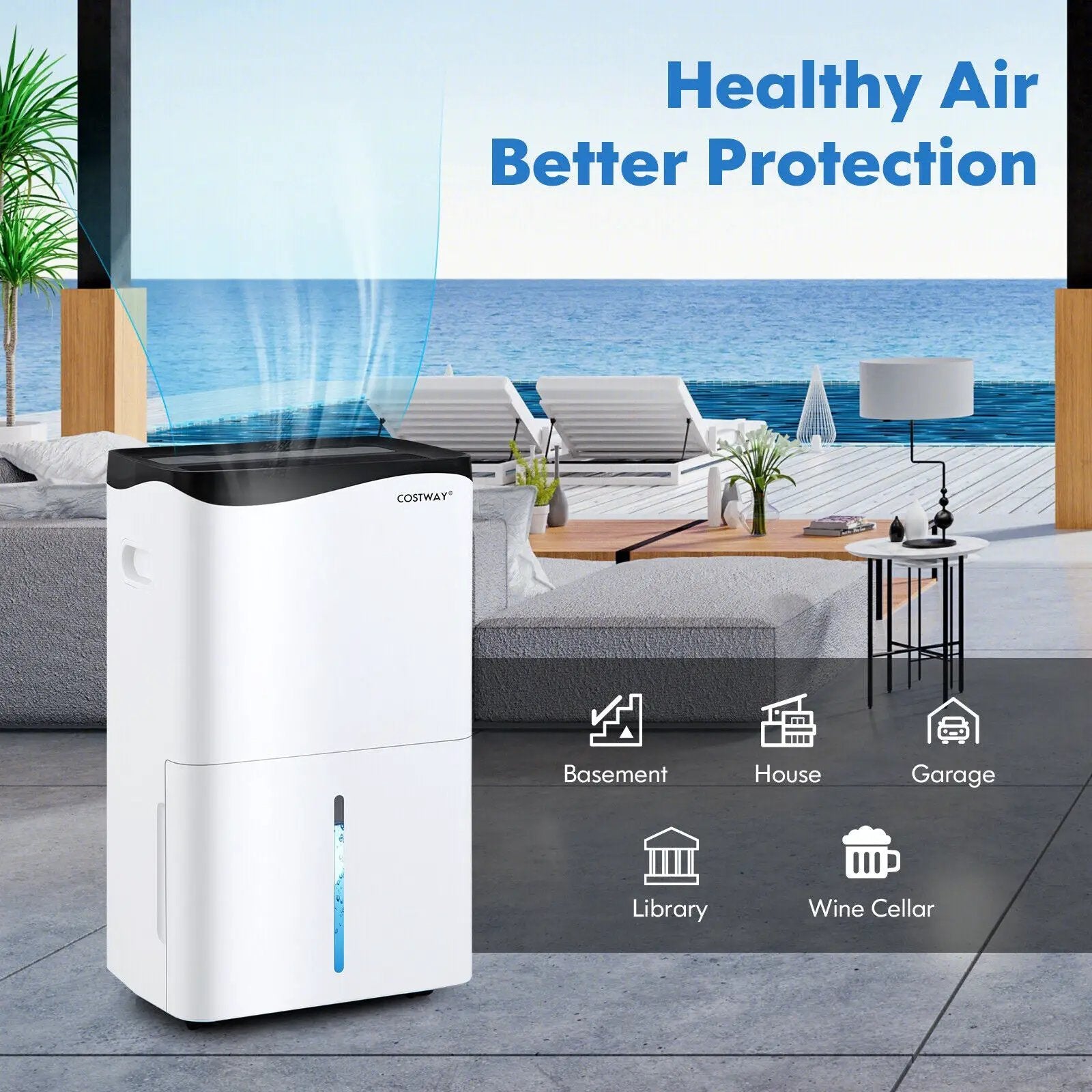100-Pint Dehumidifier with Smart App and Alexa Control for Home and Basements-White by DirectDeals