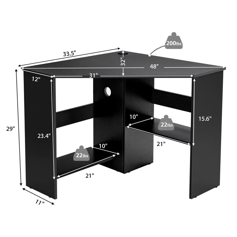 Corner Computer Desk with Storage Shelf - Triangle Design by DirectDeals