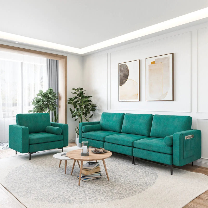 3-Seat Modular Sofa with Storage Pocket and Metal Legs by DirectDeals
