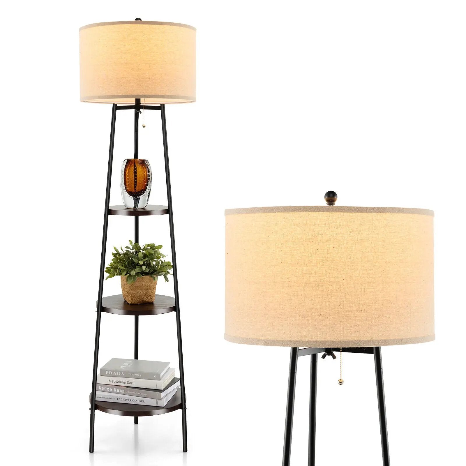 Shelf Floor Lamp with Storage Shelves and Linen Lampshade by DirectDeals