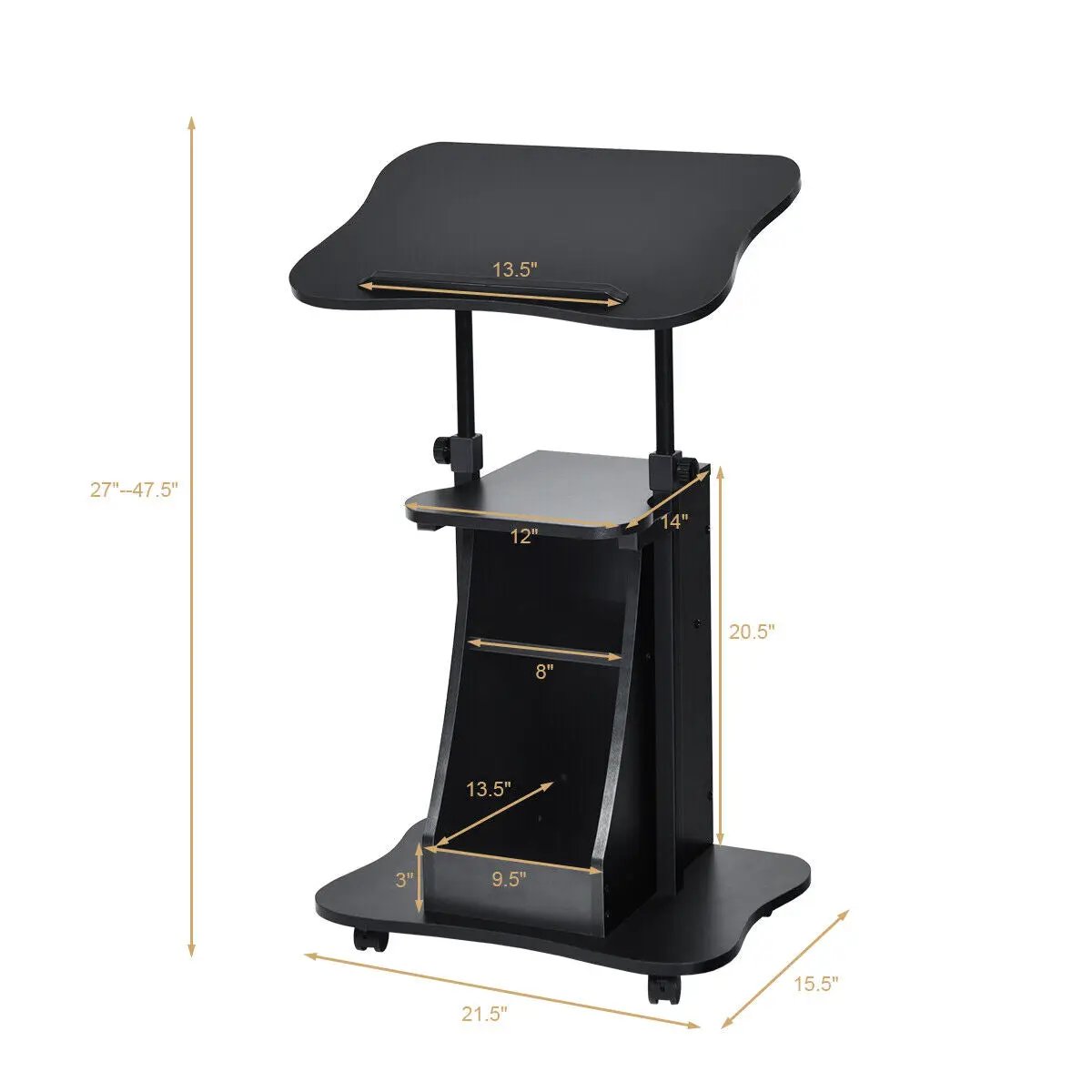 Sit-to-Stand Laptop Desk Cart Height Adjustable with Storage by DirectDeals