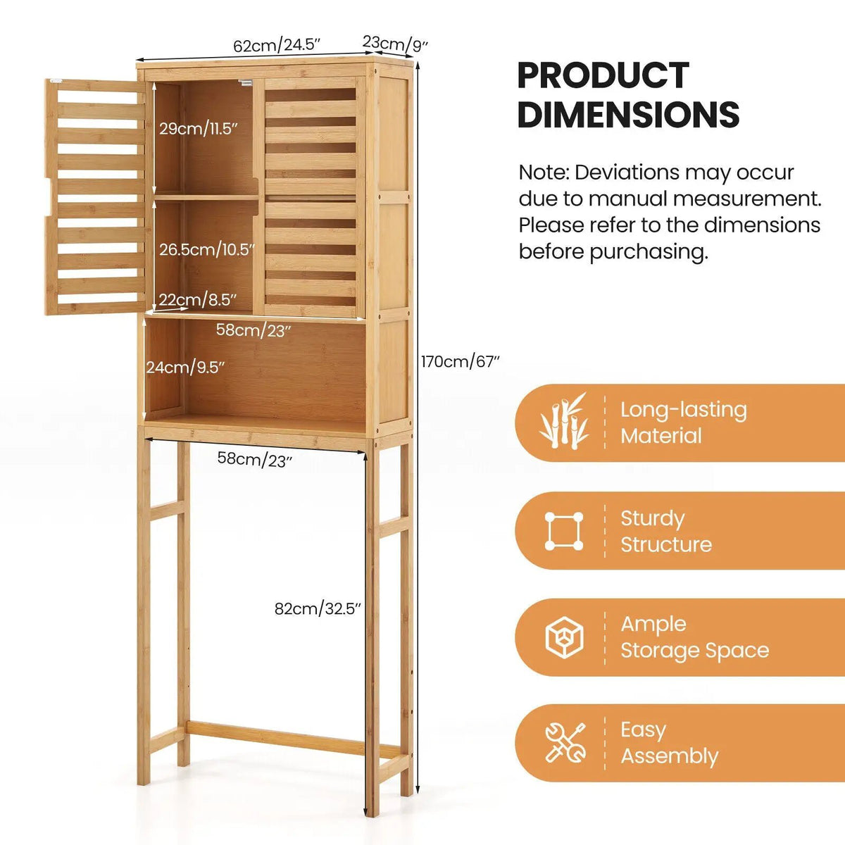 Bamboo Over The Toilet Storage Cabinet Bathroom with Adjustable Shelf-Natural by DirectDeals