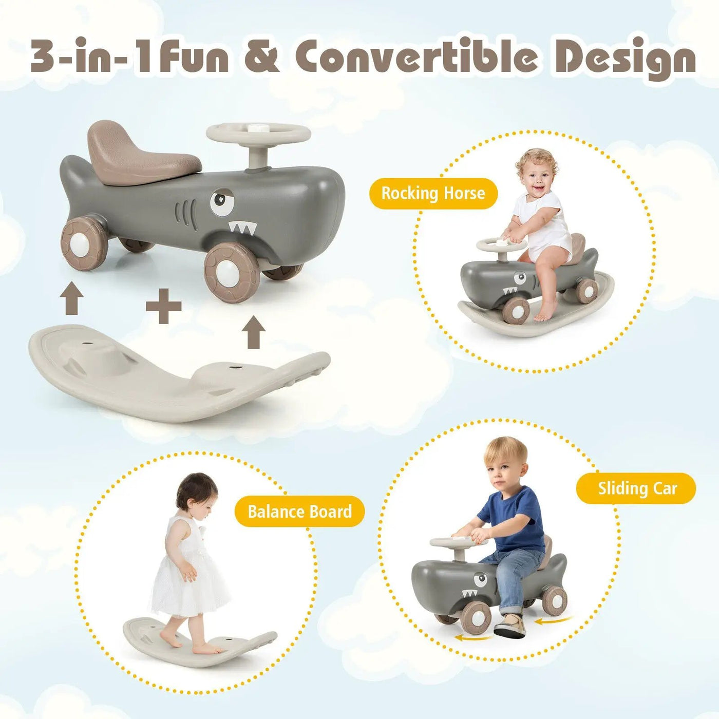 Convertible Rocking Horse and Sliding Car with Detachable Balance Board by DirectDeals