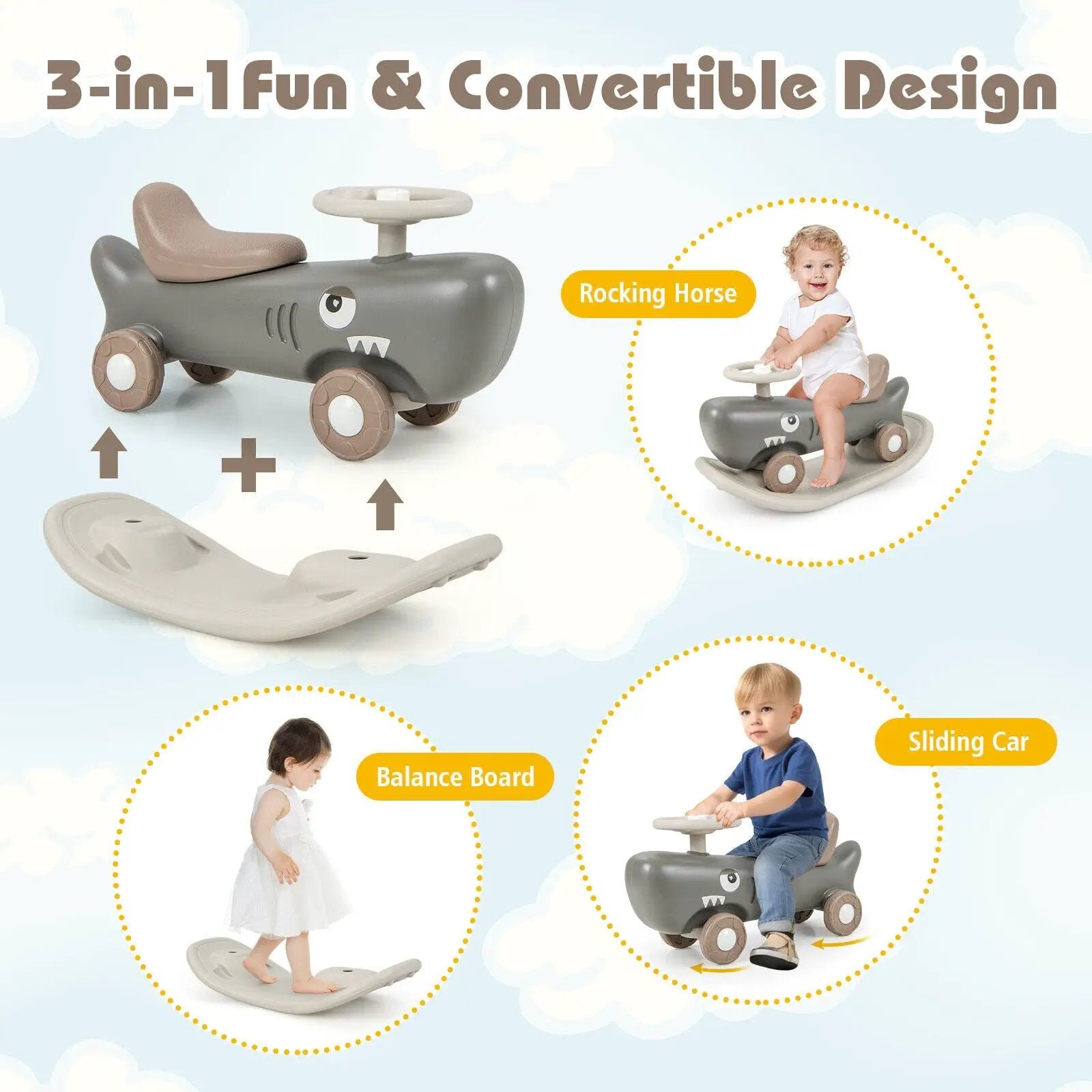 Convertible Rocking Horse and Sliding Car with Detachable Balance Board by DirectDeals
