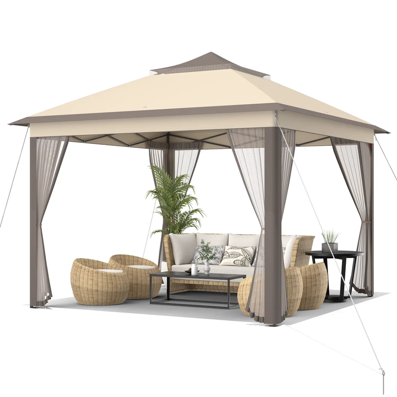 11 x 11 Feet 2-Tier Pop-Up Gazebo Tent Portable Canopy Shelter Carry Bag Mesh by DirectDeals