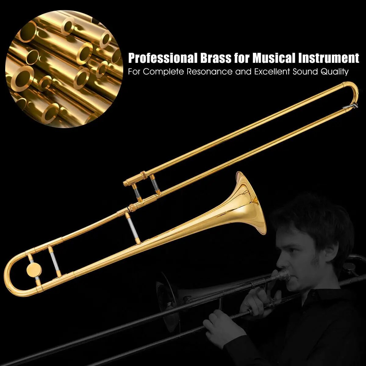 B Flat Trombone Golden Brass with Mouthpiece by DirectDeals