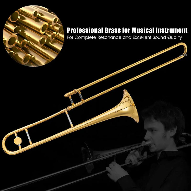 B Flat Trombone Golden Brass with Mouthpiece by DirectDeals