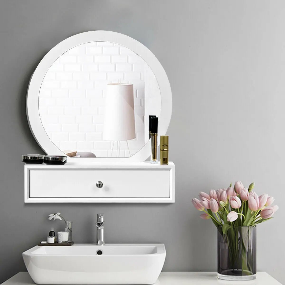 Makeup Dressing Wall Mounted Vanity Mirror with 2 Drawers by DirectDeals