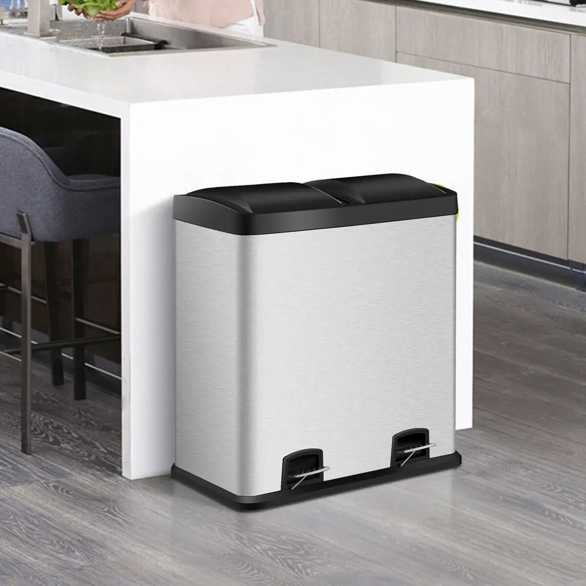 16 Gallon Dual Step Stainless Steel Double Bucket Trash Can by DirectDeals