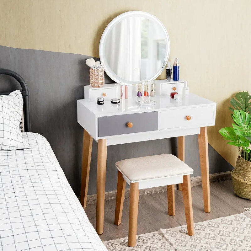 Makeup Dressing Table with 4 Drawers and Lighted Mirror by DirectDeals