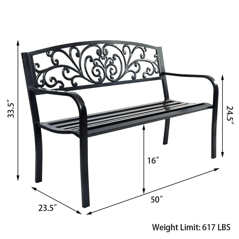 50 Inch Patio Park Steel Frame Cast Iron Backrest Bench Porch Chair by DirectDeals