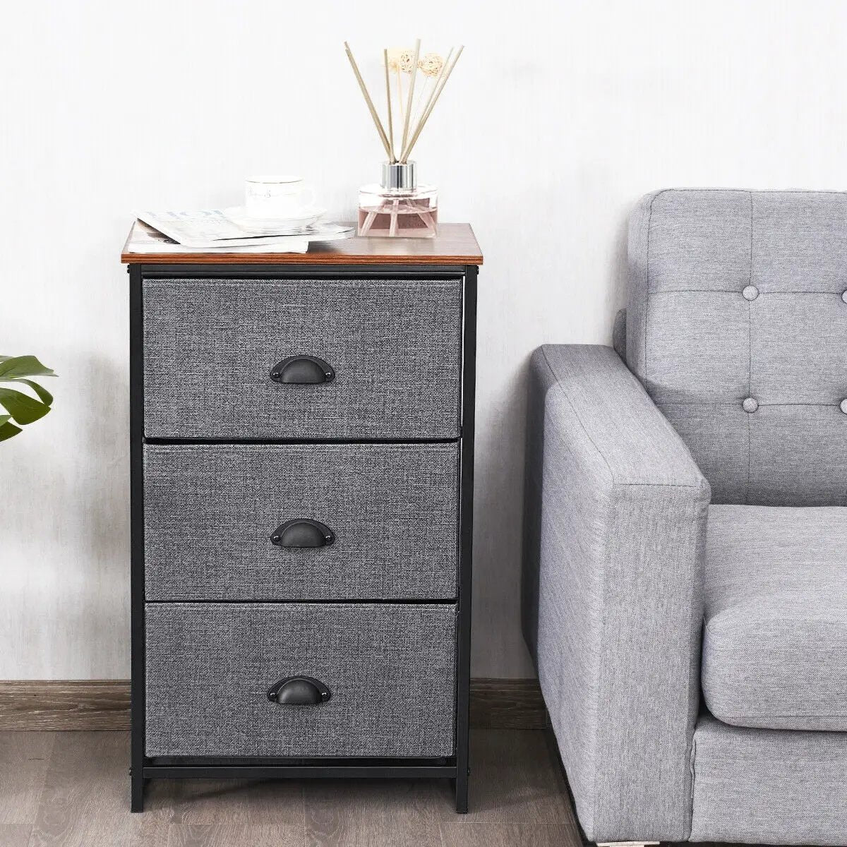 Nightstand Side Table Storage Tower Dresser Chest with 3 Drawers by DirectDeals