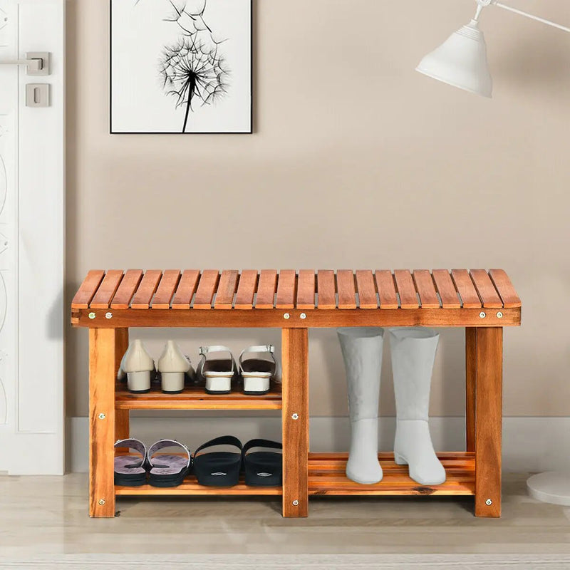 3-Tier Freestanding Wooden Shoe Organizer with Seat by DirectDeals