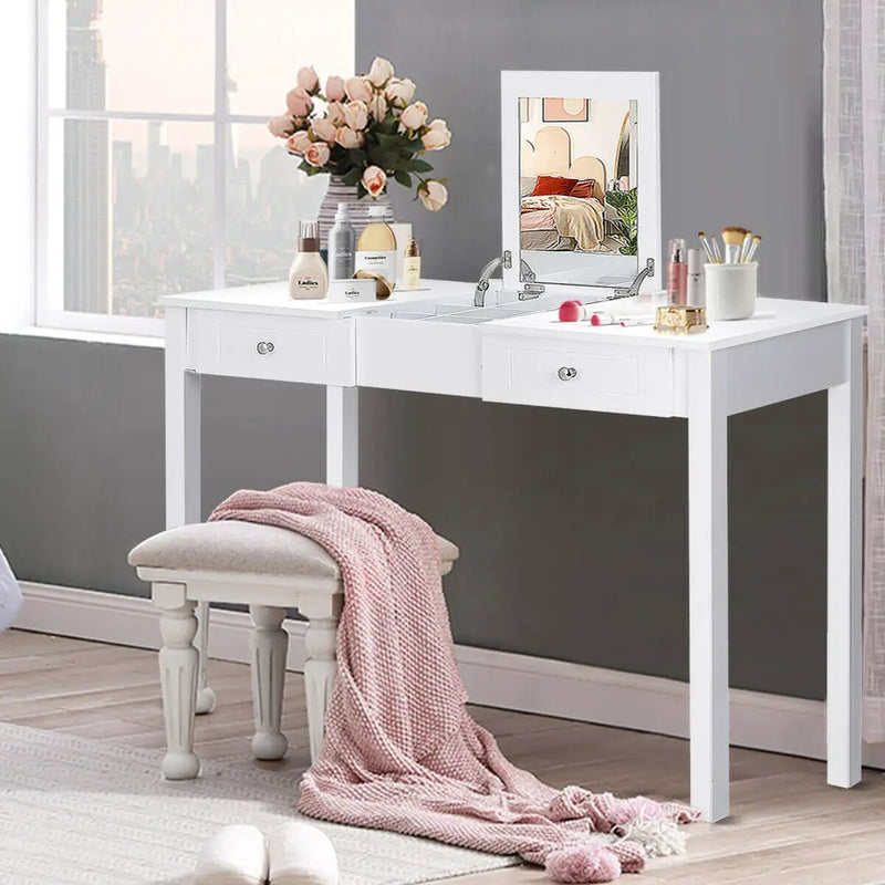Modern Vanity Dressing Table with 1 Flip Top Mirror and 2 Drawers by DirectDeals