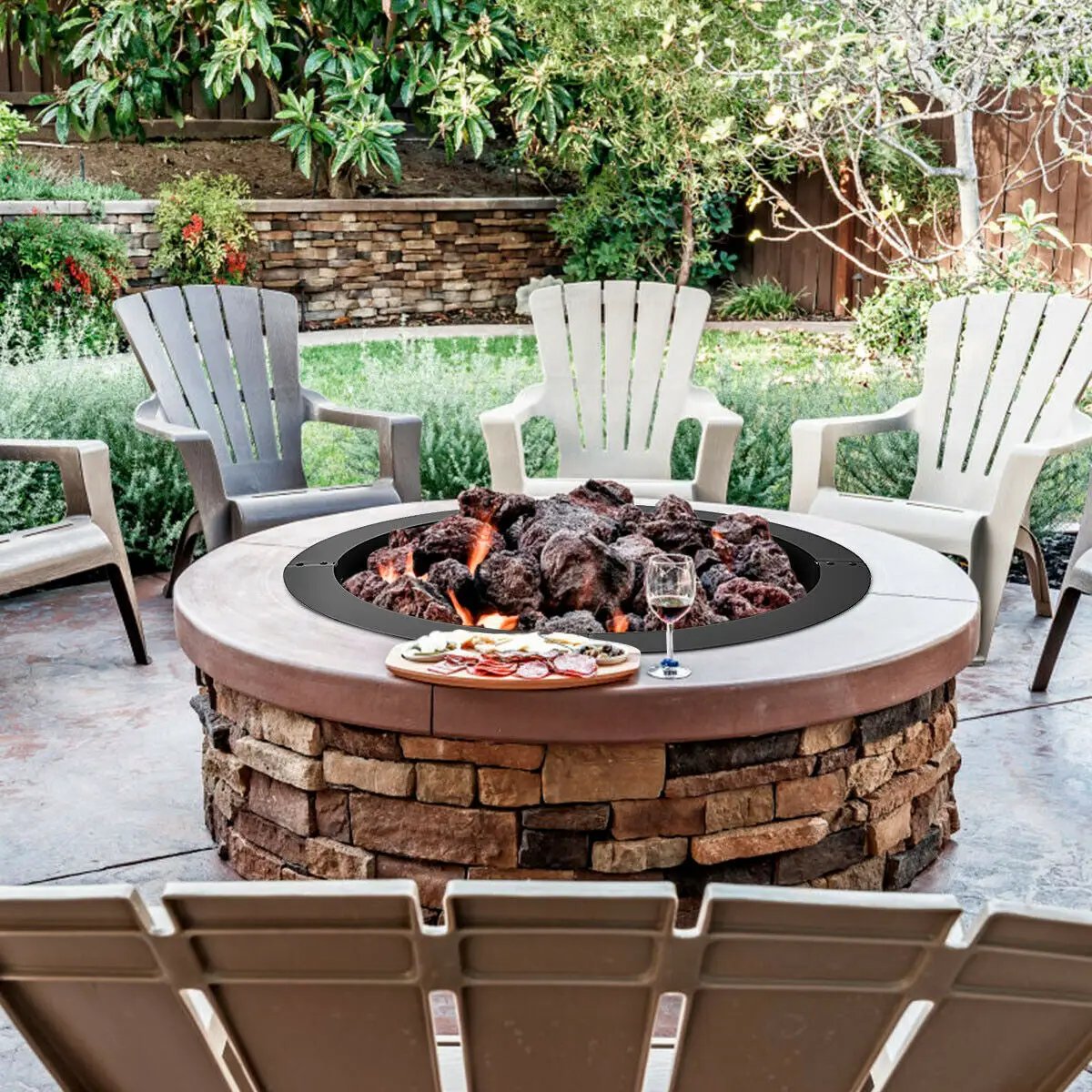 36 inch Round Steel Fire Pit Ring Line for Outdoor Backyard by DirectDeals