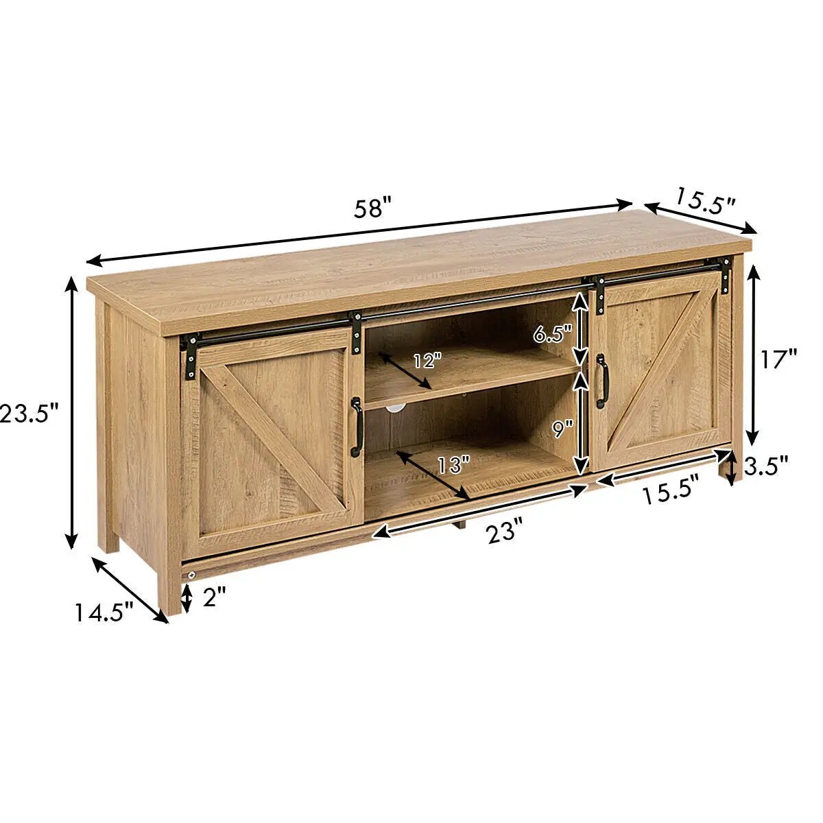 TV Stand Media Center Console Cabinet with Sliding Barn Door by DirectDeals