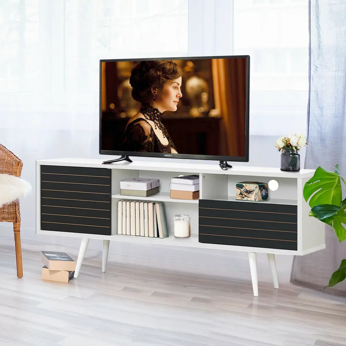 Mid-Century Modern TV Stand for TVs up to 65 Inch with Storage Shelves by DirectDeals