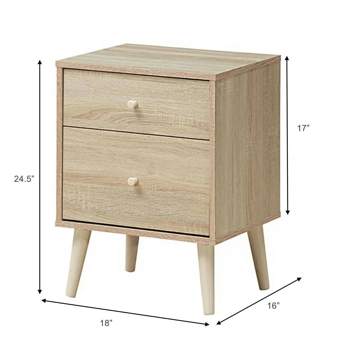 2-Drawer Nightstand Beside End Side Table with Rubber Legs by DirectDeals