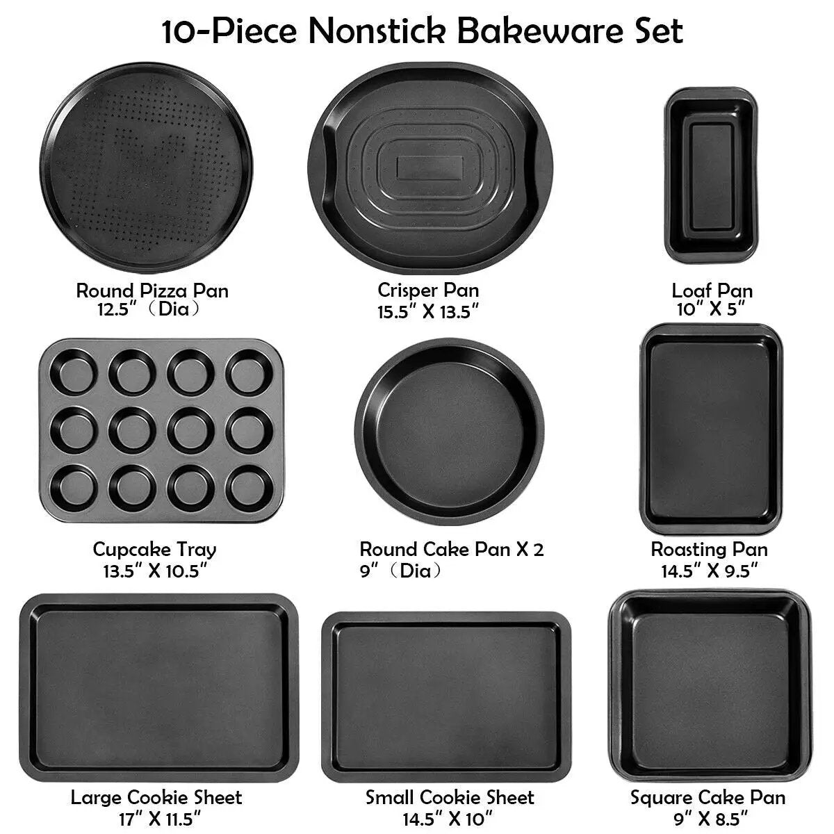 10 Pieces Nonstick Bakeware Set Baking Roasting Cake Pans by DirectDeals