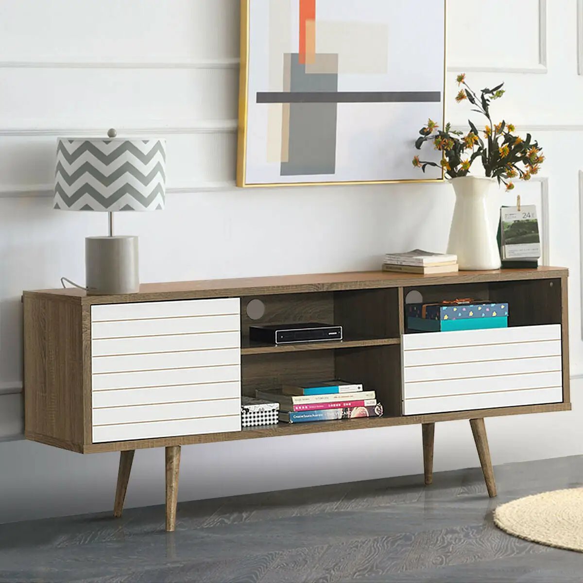 Mid-Century Modern TV Stand for TVs up to 65 Inch with Storage Shelves by DirectDeals