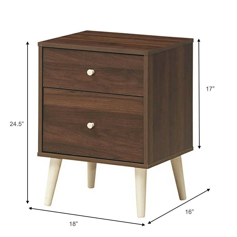 2-Drawer Nightstand Beside End Side Table with Rubber Legs by DirectDeals