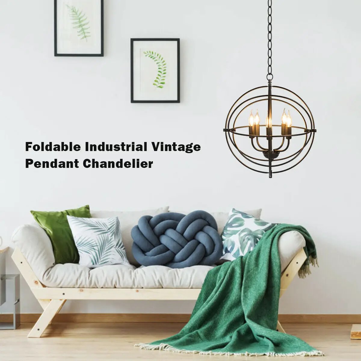 20 Inch 5 Lights Metal Chandelier with Pivoting Interlocking Rings by DirectDeals