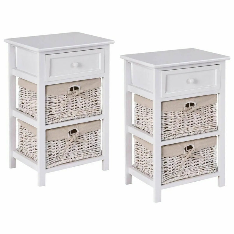 3 Tier Set of 2 Wood Nightstand with 1 and 2 Drawer by DirectDeals