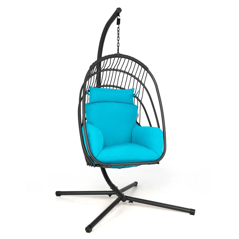 Hanging Folding Egg Chair with Stand Soft Cushion Pillow Swing Hammock by DirectDeals