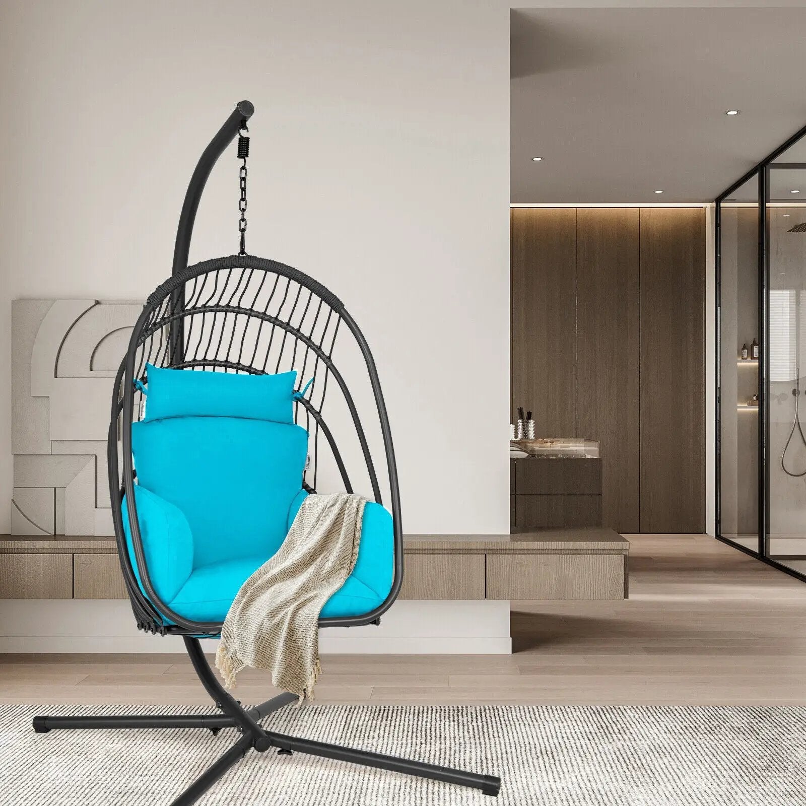 Hanging Folding Egg Chair with Stand Soft Cushion Pillow Swing Hammock by DirectDeals
