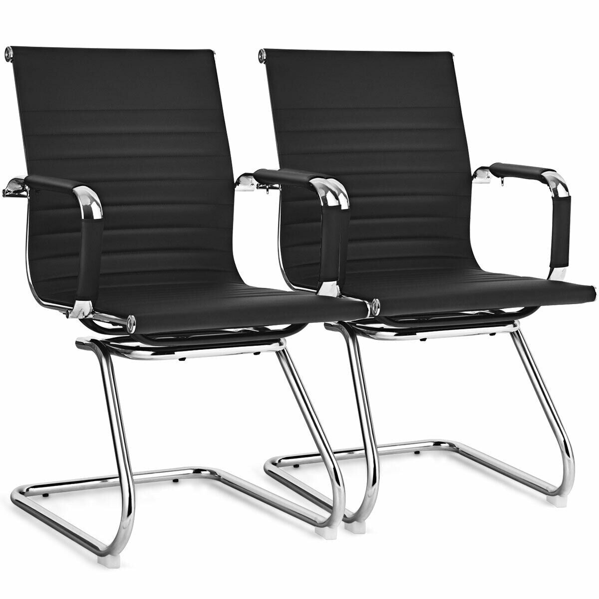 Set of 2 Heavy Duty Conference Chair with PU Leather-Black by DirectDeals